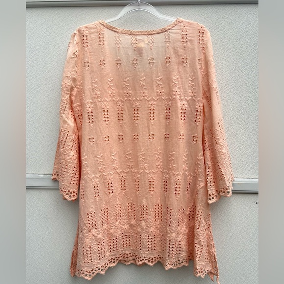 Sundance Top Small Embroidered Eyelet Tunic Pink/peach Bell Sleeves Cotton Boho - Picture 11 of 12